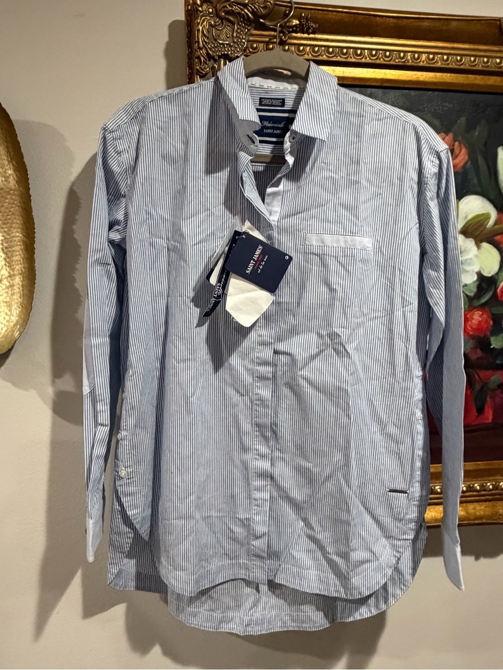 Saint James Light Blue and White Pinstripe Dress Shirt